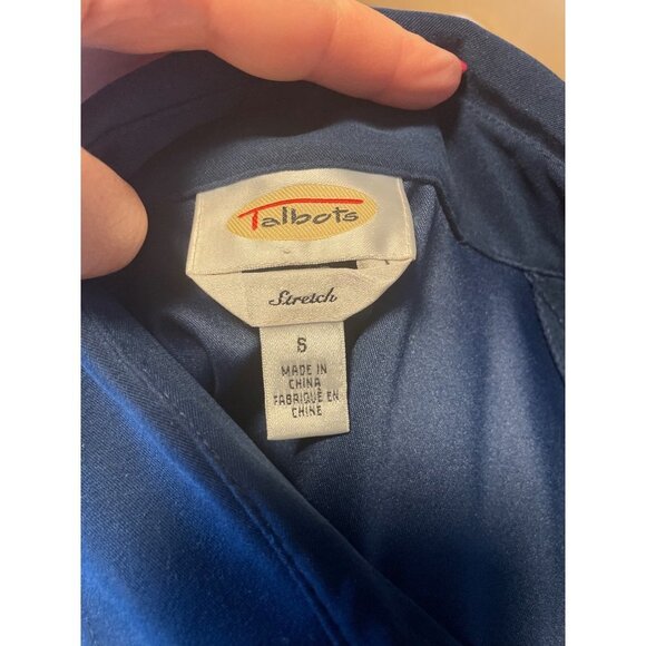Talbots Navy Soft Stretch Button Up Collared Blouse Sz S - Picture 5 of 10